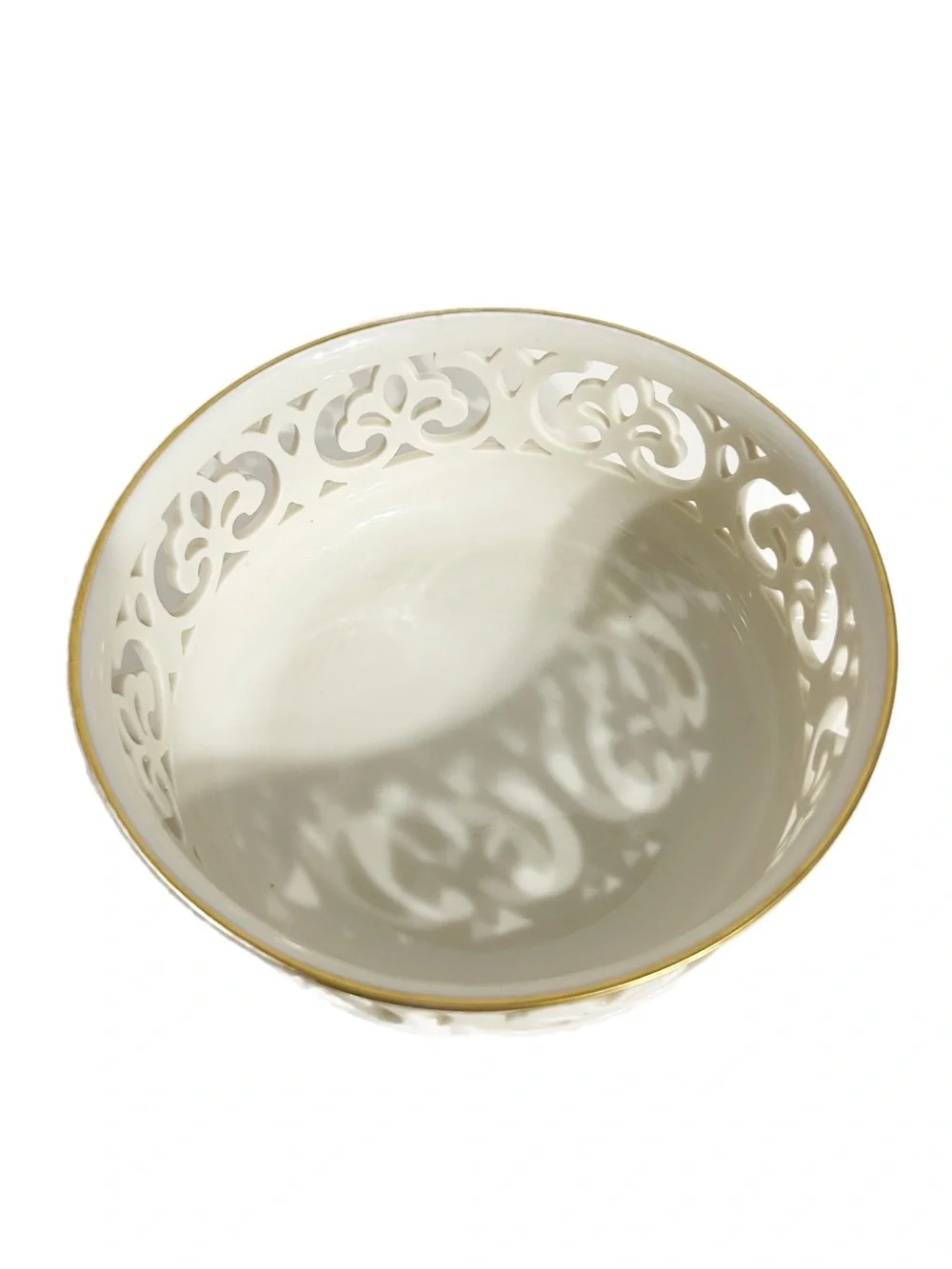 Vintage Lenox Ivory Porcelain Reticulated Openwork Bowl With Gold Trim Made-USA